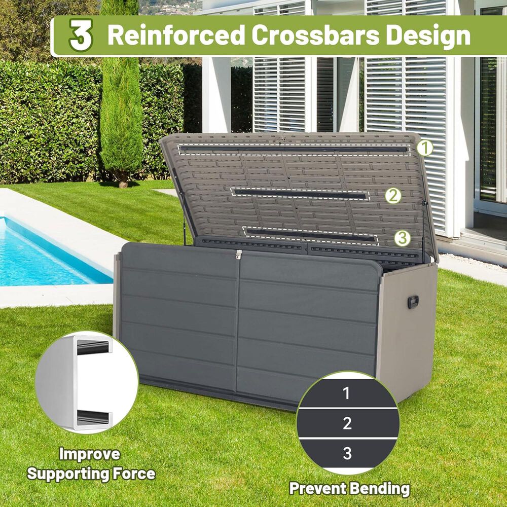 Hearth and Haven 160-Gallon Outdoor Storage Box with 3-Reinforced Crossbar Design in Gray, , large