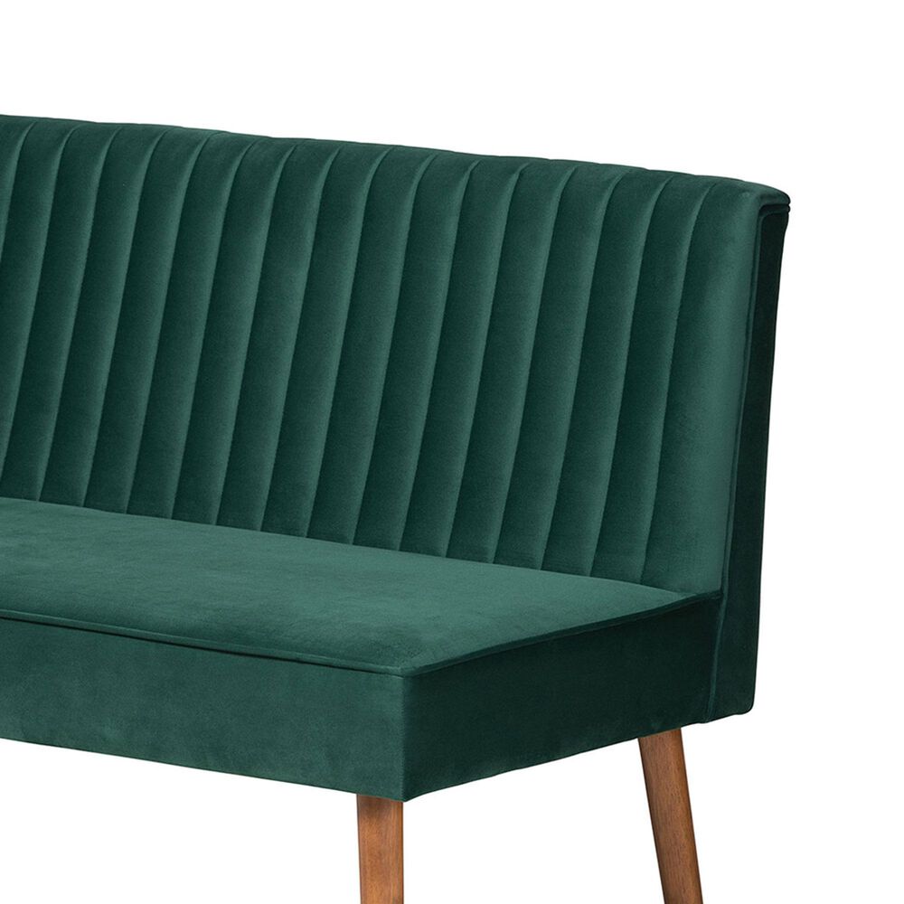 Baxton Studio Alvis 2-Piece Dining Nook Banquette Set with Green Velvet in Walnut Brown, , large