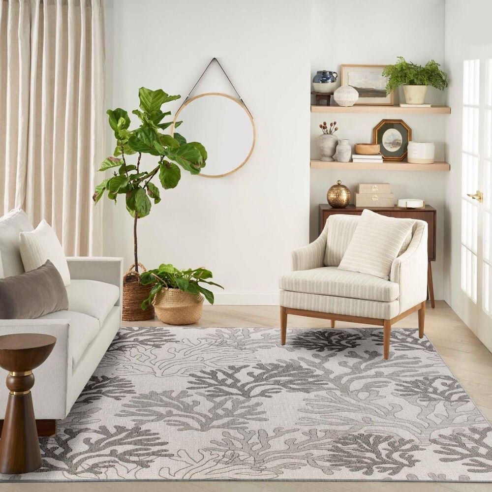Nourison Garden Oasis Nautical Grey 9&#39; x 12&#39; Indoor/Outdoor Area Rug, , large