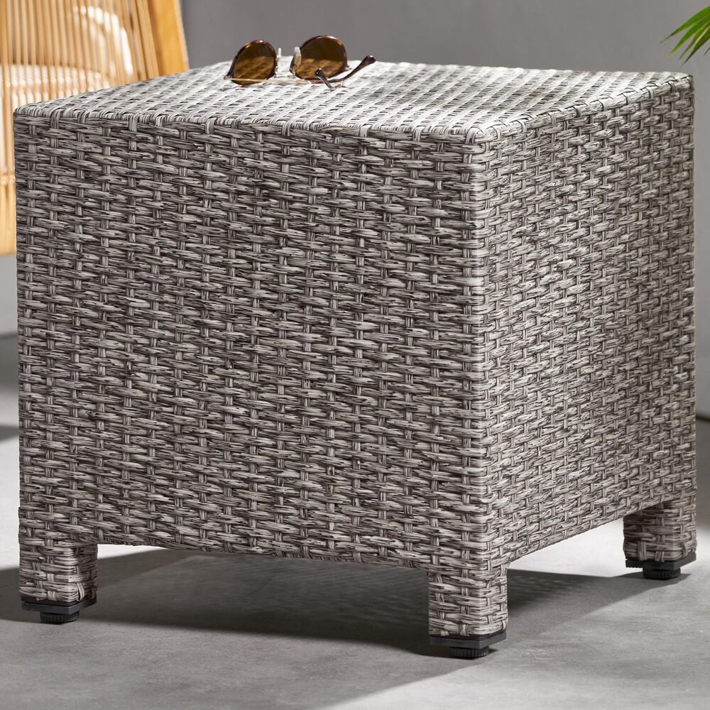 Hearth and Haven Puerta Outdoor Cube Wicker Side Table with Iron Frame in Black, , large