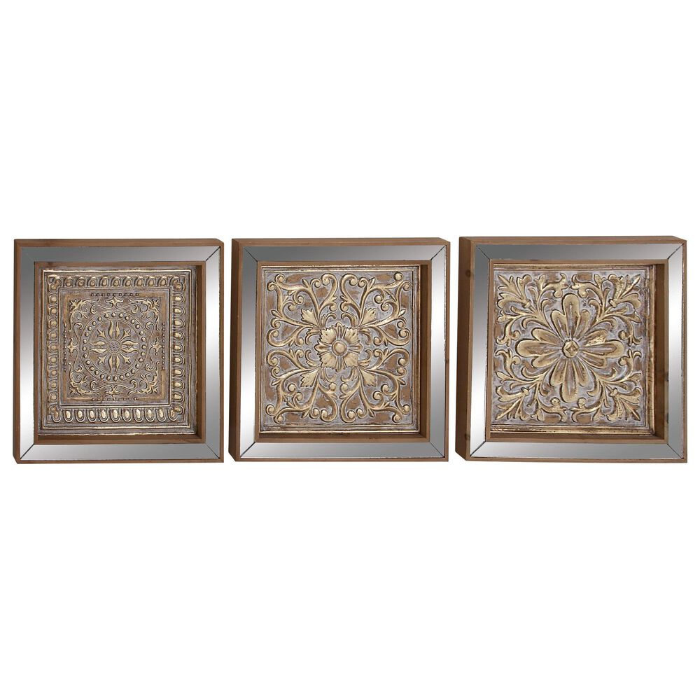 Maple and Jade 16" x 16" Mirror Plaques Wall Decor in Gold and Bronze (Set of 3), , large