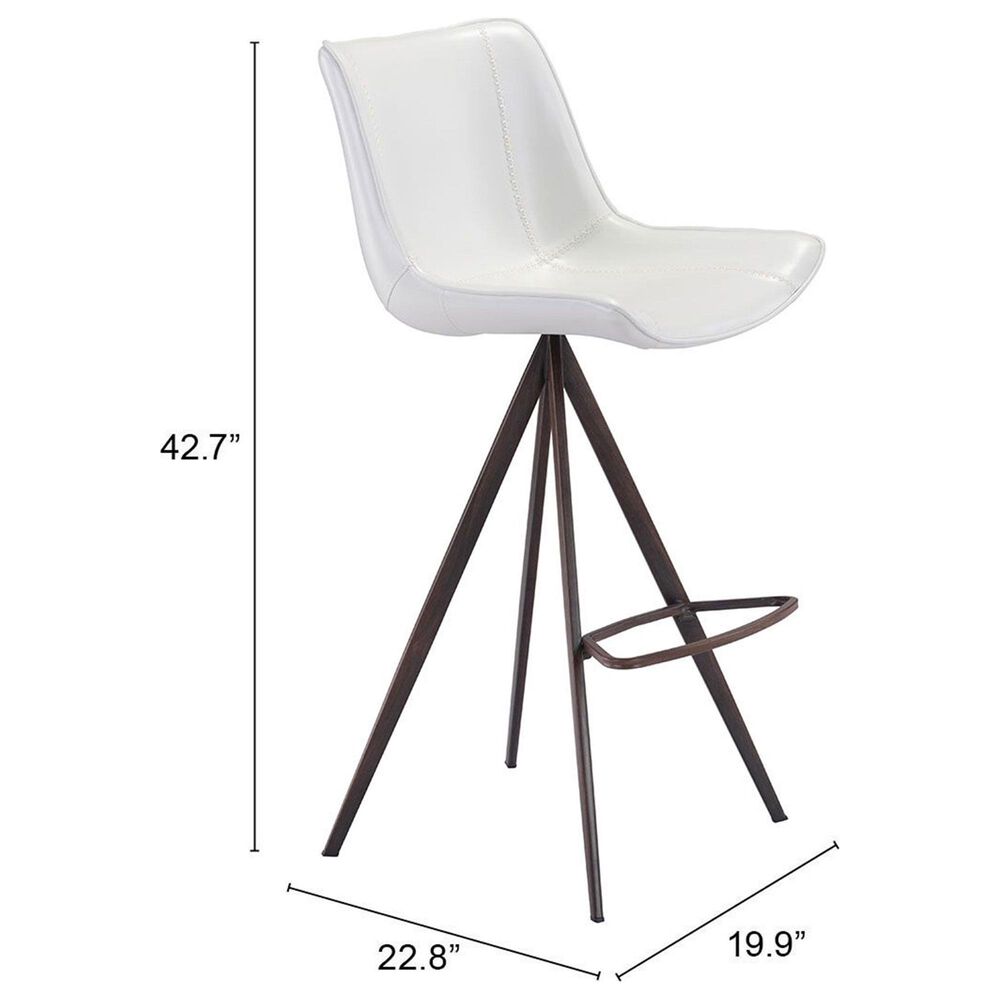 Zuo Modern Aki Bar Stool in White and Dark Brown &#40;Set of 2&#41;, , large