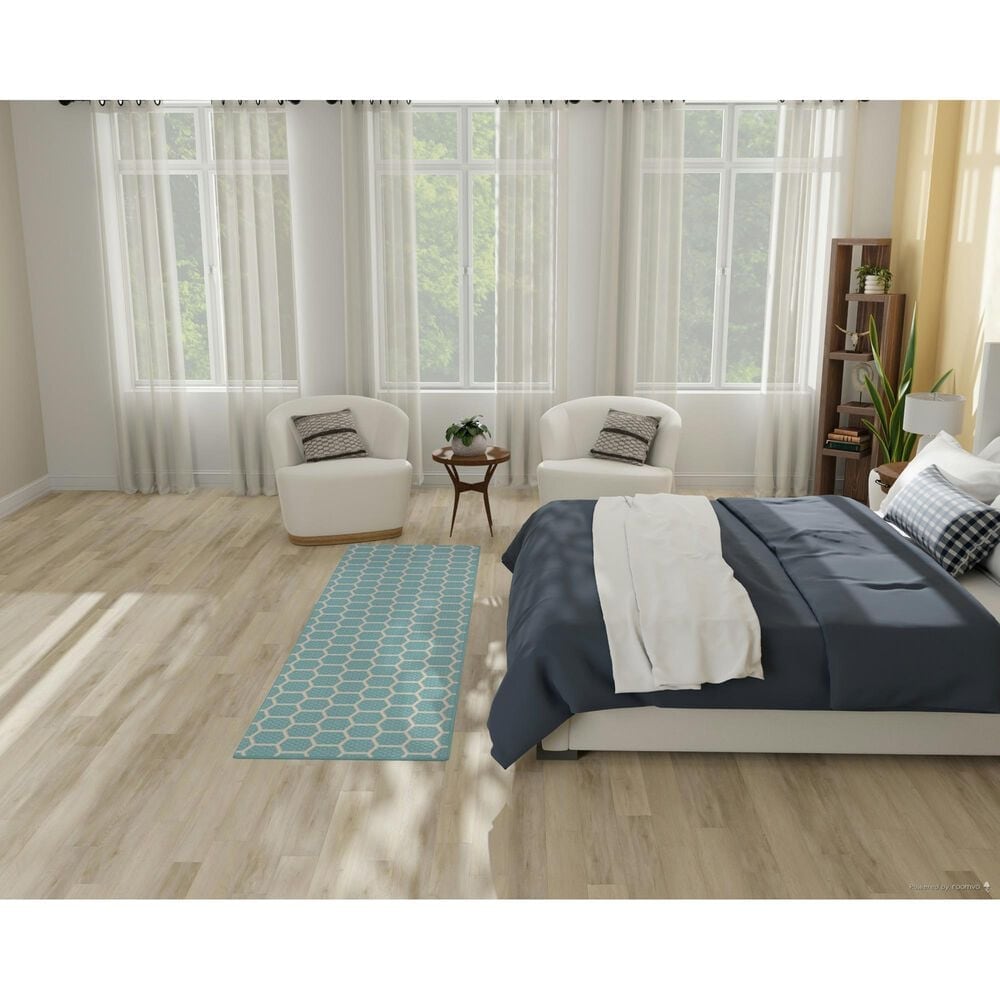 Nourison Twist Reversible 2&#39;2&quot; x 8&#39; Aqua Indoor/Outdoor Runner, , large