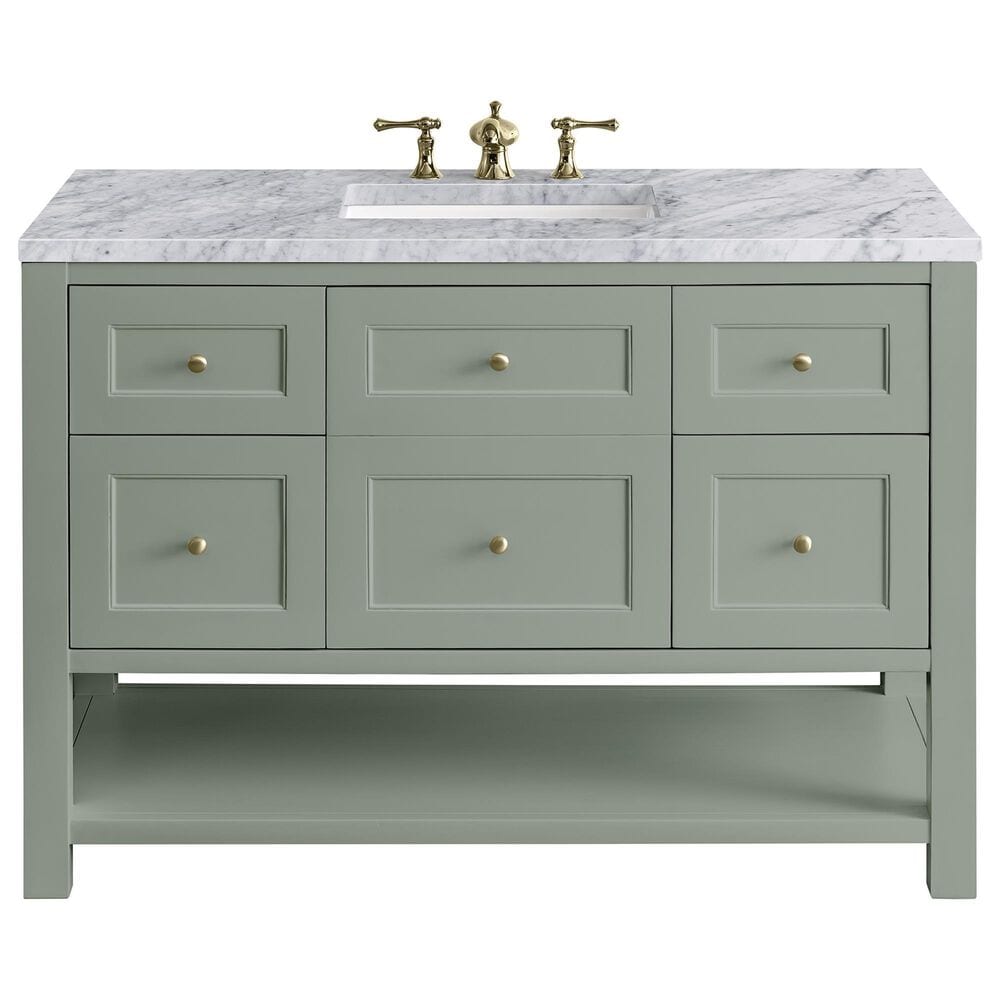 James Martin Vanities Breckenridge 48" Single Bathroom Vanity in Smokey Celadon with 3 cm Carrara White Marble Top and Rectangular Sink, , large