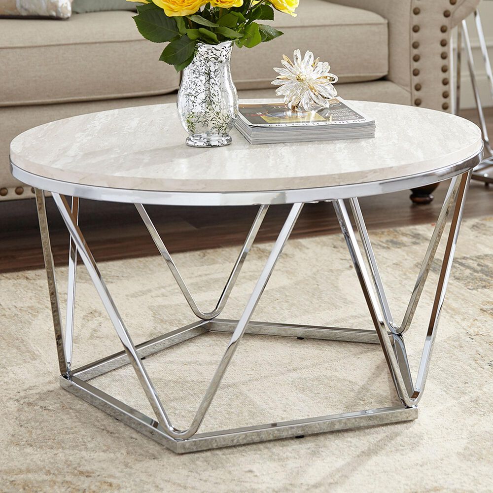 Southern Enterprises Coffee Table in Silver/Faux Travertine, , large