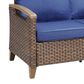 Sunwell Garden 34"H 3-Seater Outdoor Sofa with U-Shaped Armrests and Navy Cushions in Brown, , large