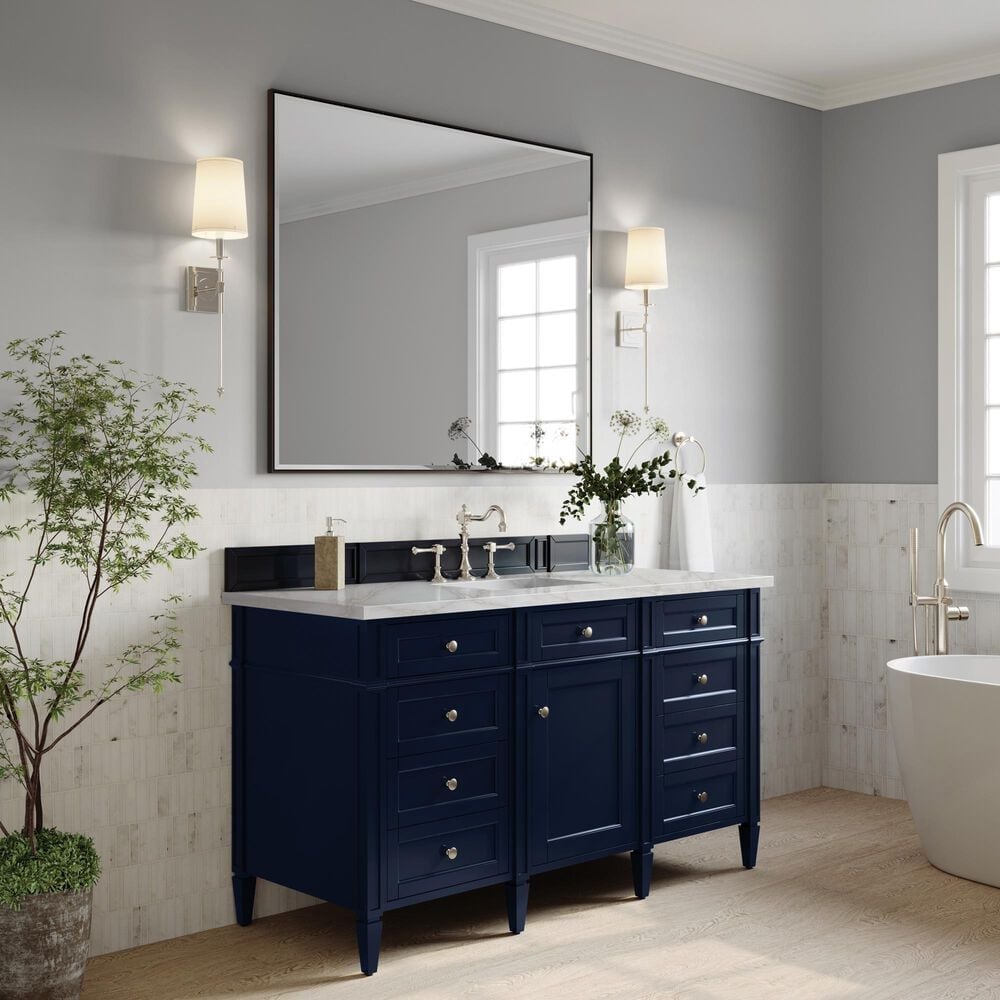 James Martin Vanities Brittany 60" Single Bathroom Vanity in Victory Blue with 3 cm Eternal Jasmine Pearl Silestone Top, Rectangular Sink and FreePower Wireless Charger, , large