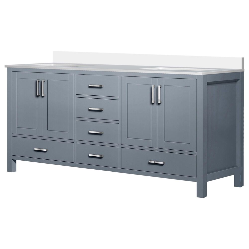 Lexora Home Jacques 72" Double Bathroom Vanity in Dark Grey with 2 cm White Cultured Marble Top and Rectangular Sinks, , large