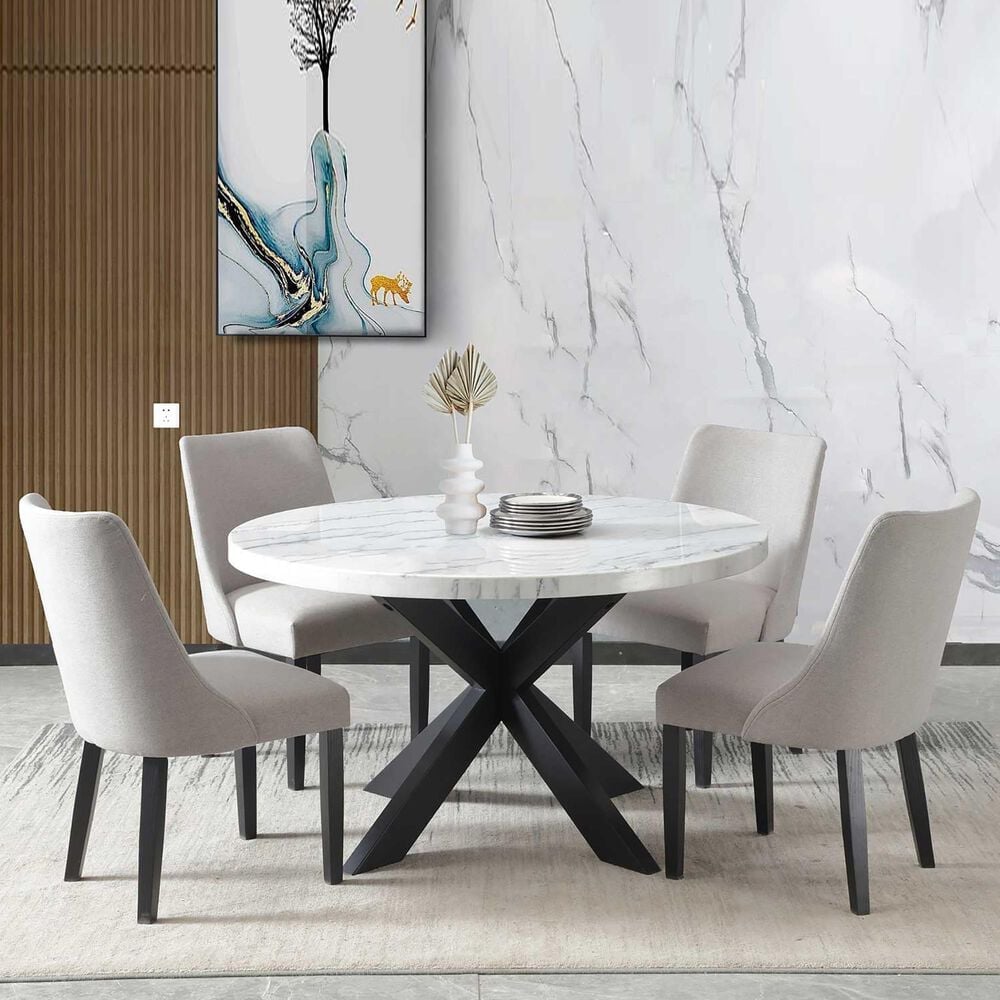 Steve Silver Xena 5-Piece Round Dining Set in White and Ebony, , large