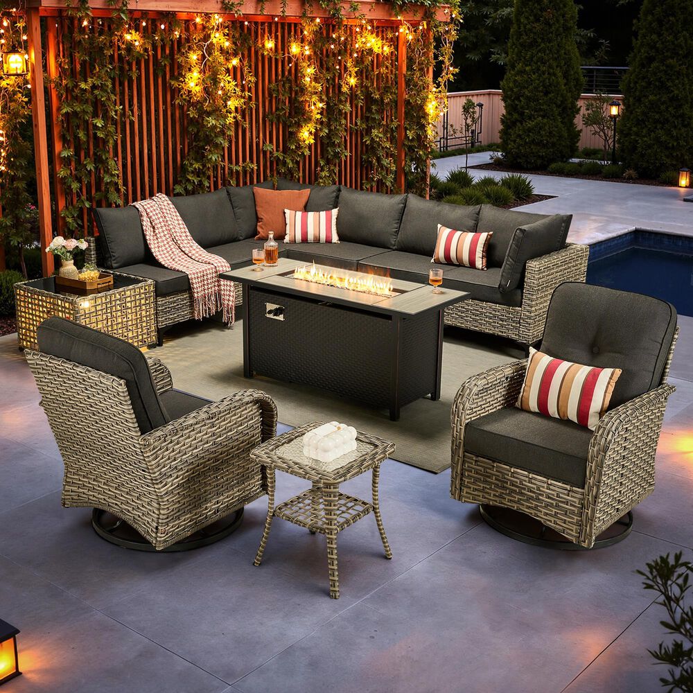 HOMLUX 11-Piece Outdoor Modular Sofa Conversation Set in Black, , large