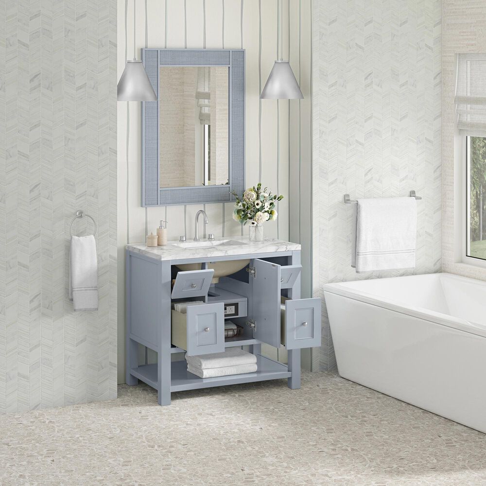 James Martin Vanities Breckenridge 36&quot; Single Bathroom Vanity in Serenity Blue with 3 cm Carrara White Marble Top and Rectangular Sink, , large