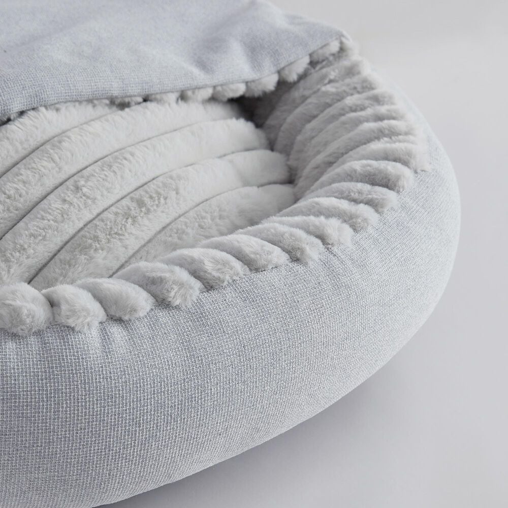 Hallmart Collectibles Hooded Medium Round Cuddler Pet Bed in Gray, , large