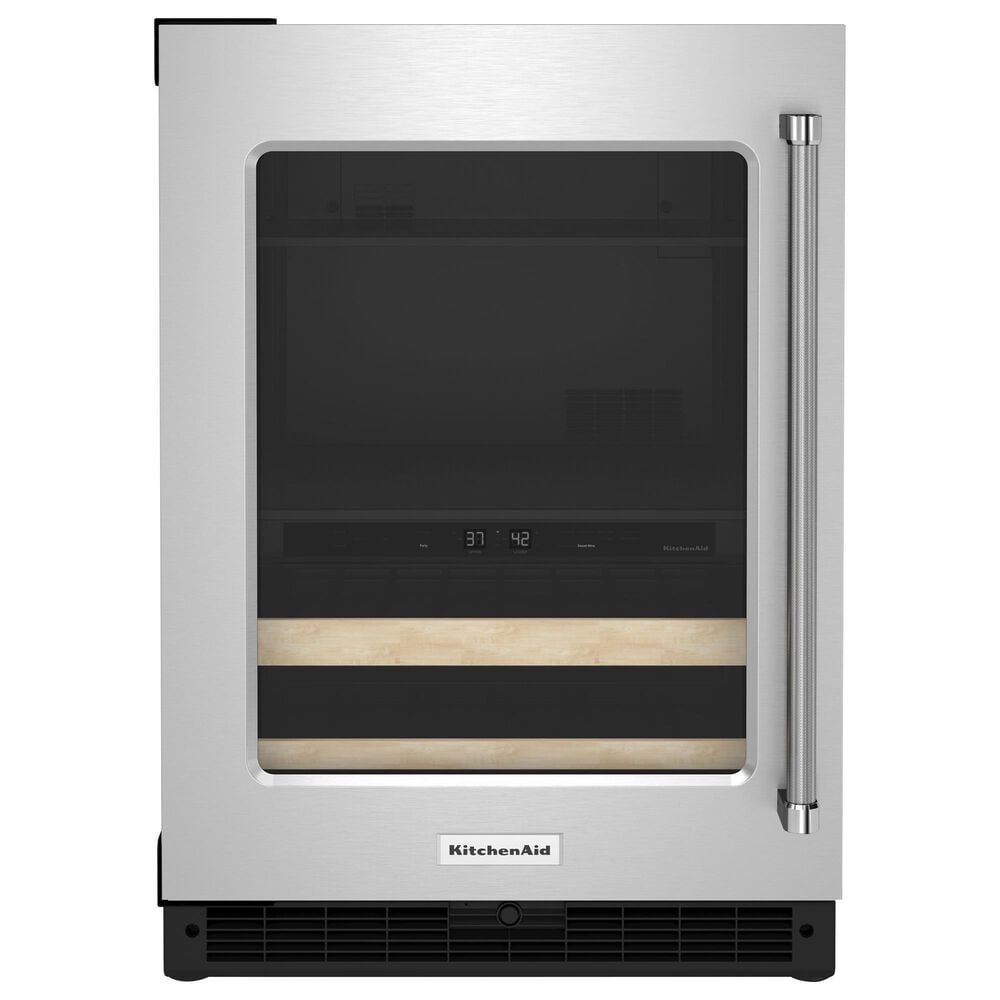 KitchenAid 24" Beverage Center with Left Hinge, Wood-Front Racks in Black and Stainless Steel, , large