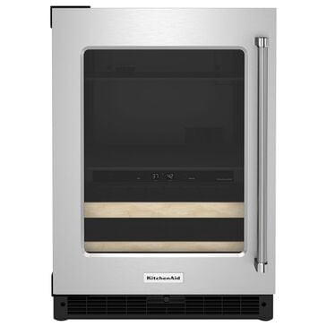 KitchenAid 24" Beverage Center with Left Hinge, Wood-Front Racks in Black and Stainless Steel, , large