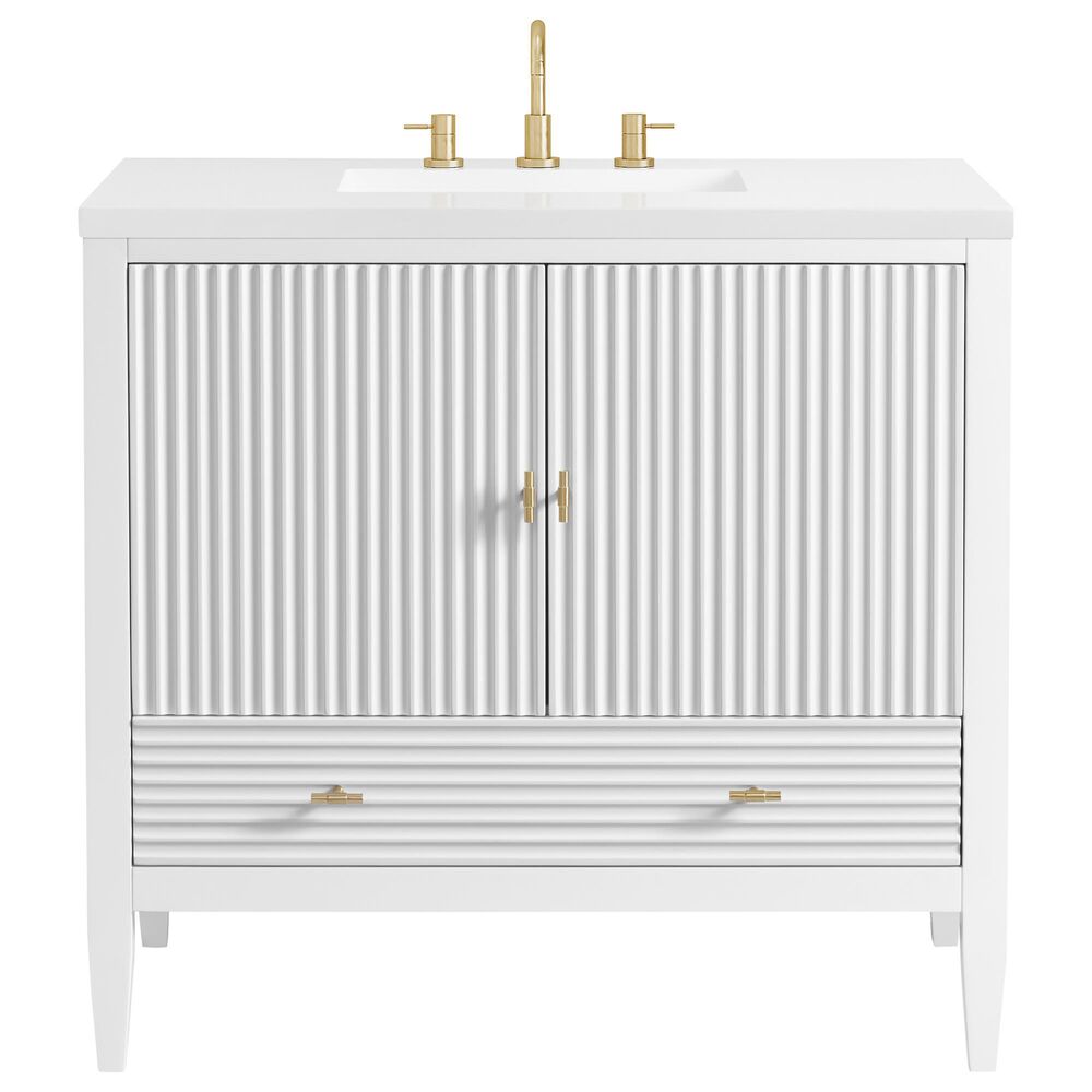 James Martin Vanities Myrrin 36&quot; Vanity in Bright White with 3 cm White Zeus Quartz Top, , large