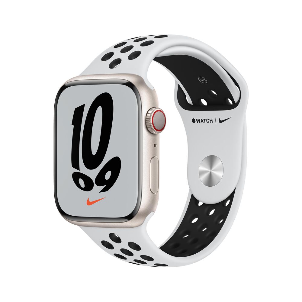 Apple Watch Nike Series 7 (GPS + Cellular) 45mm Starlight Aluminum Case with Pure Platinum/Black Nike Sport Band, , large