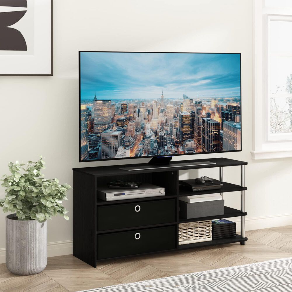 HOMLUX 46.6" Simple Design TV Stand with Bins in Americano, Stainless Steel and Black, , large