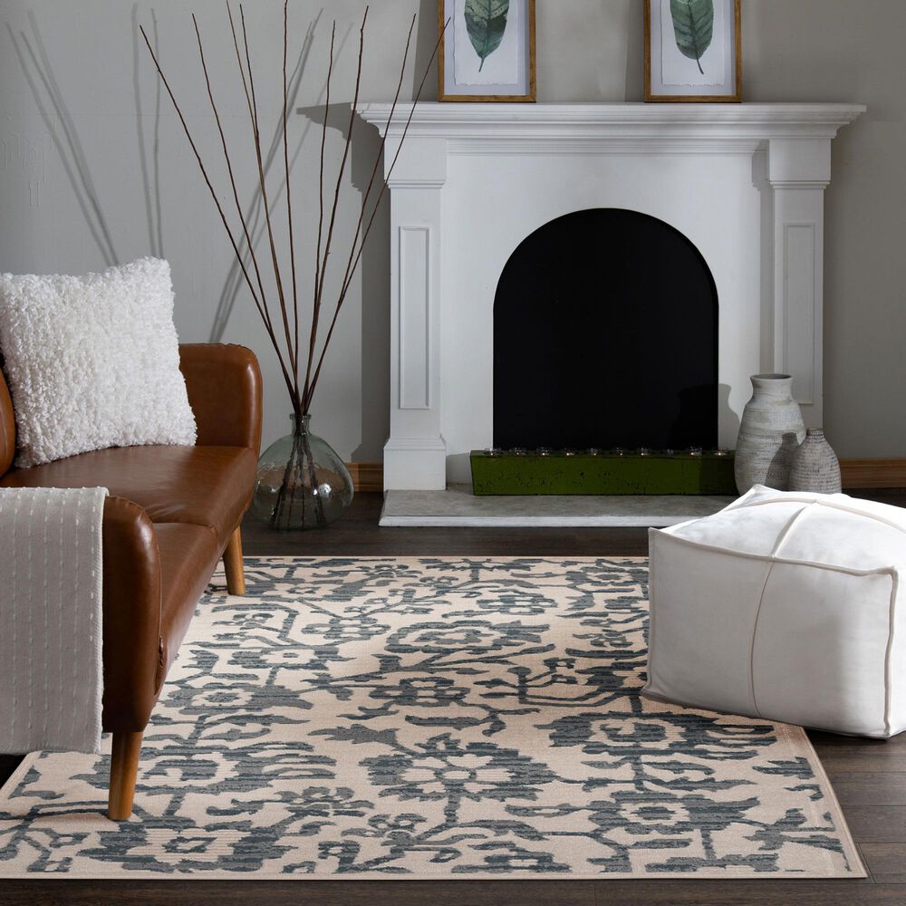 Central Oriental Heirloom Candace Champagne and Sky Blue 9'10" x 12'10" Area Rug, , large