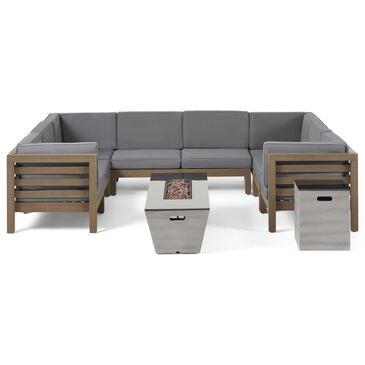 Noble House Lono 10-Piece Sectional Set with Fire Pit in Dark Gray, , large