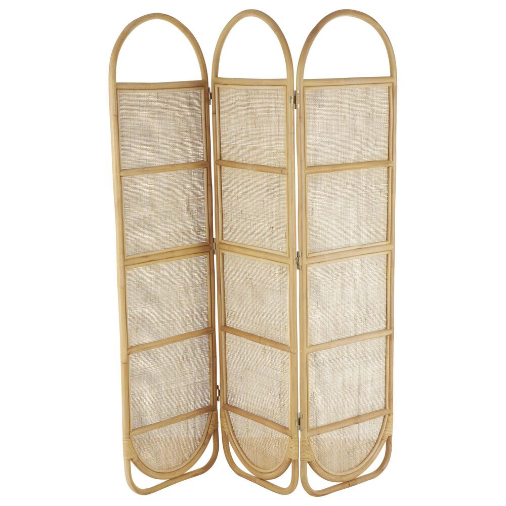 Maple and Jade 3-Panel Arched Oval Partition Room Divider Screen in Light Brown, , large