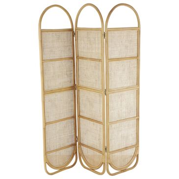 Maple and Jade 3-Panel Arched Oval Partition Room Divider Screen in Light Brown, , large