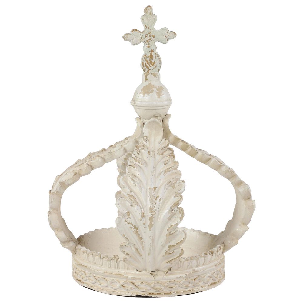 Maple and Jade Royal Crown Sculpture in Matte Antique White, , large