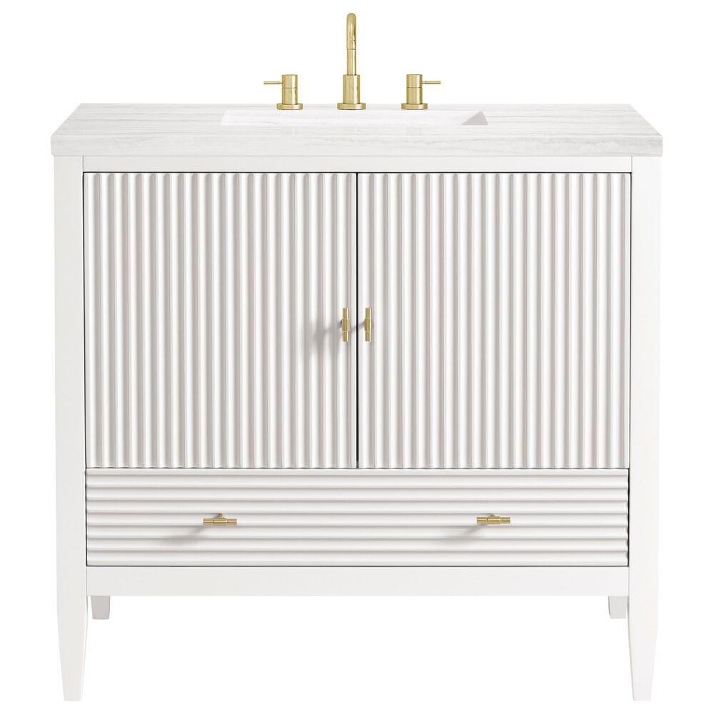 James Martin Vanities Myrrin 36&quot; Vanity in Bright White with 3 cm Arctic Fall Solid Surface Top, , large