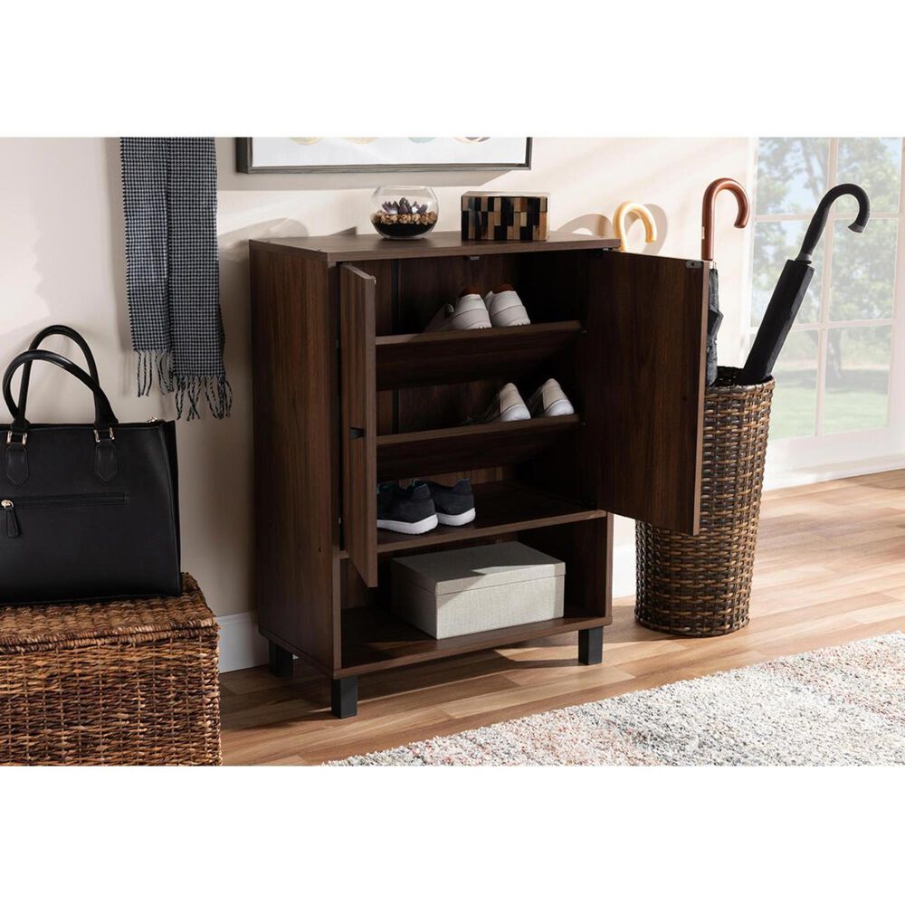 Baxton Studio Rossin 2-Door Entryway Shoe Storage Cabinet with Open Bottom Shelf in Walnut, , large