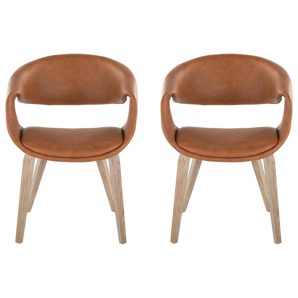 LumiSource Curvo Arm Chair with Camel Faux Leather Cushion in Whitewashed (Set of 2), , large