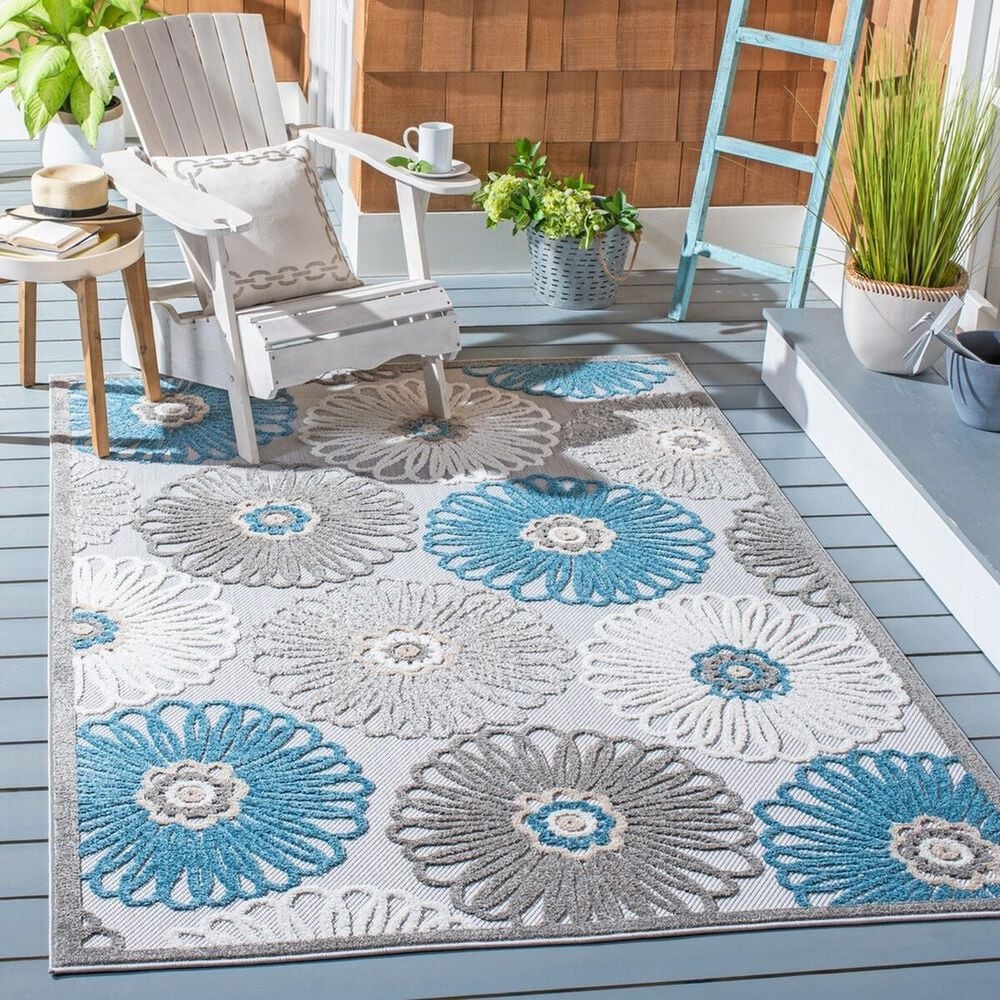 Safavieh Cabana CBN676B 4&#39;5&quot; x 6&#39;5&quot; Beige and Blue Indoor/Outdoor Area Performance Rug, , large