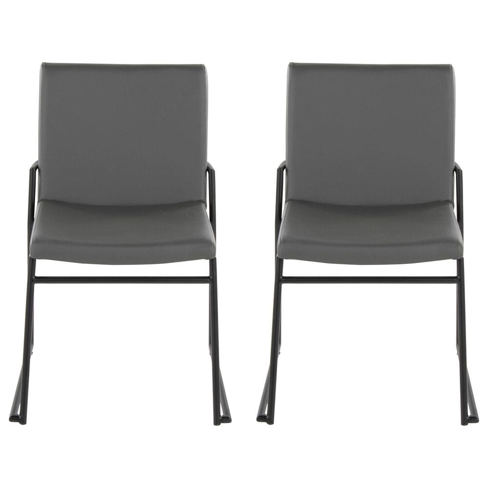 LumiSource Dutchess Side Chair with Grey Faux Leather Cushion in Black (Set of 2), , large