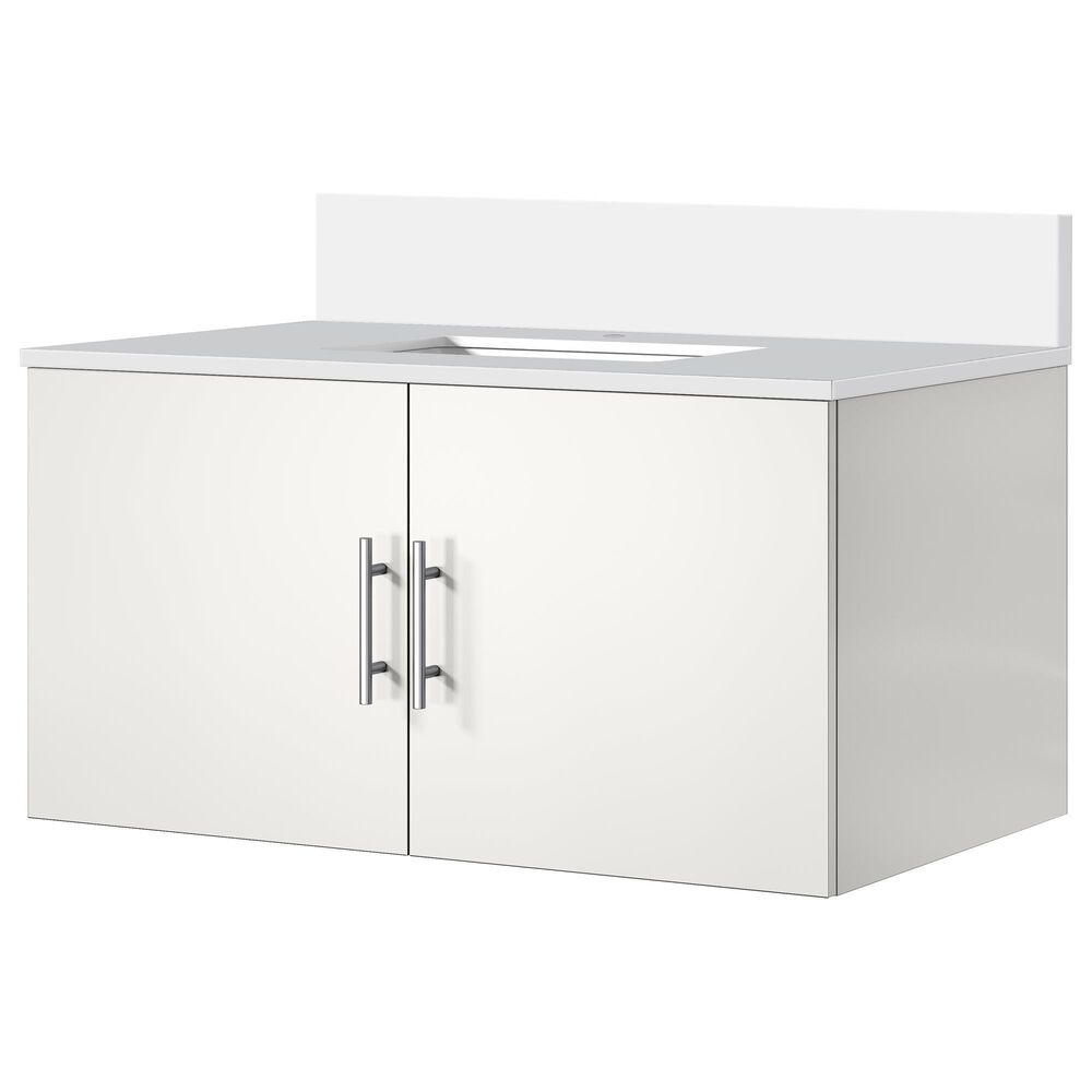 Lexora Home Geneva 36" Single Bathroom Vanity in Glossy White with 2 cm White Quartz Top and Rectangular Sink, , large