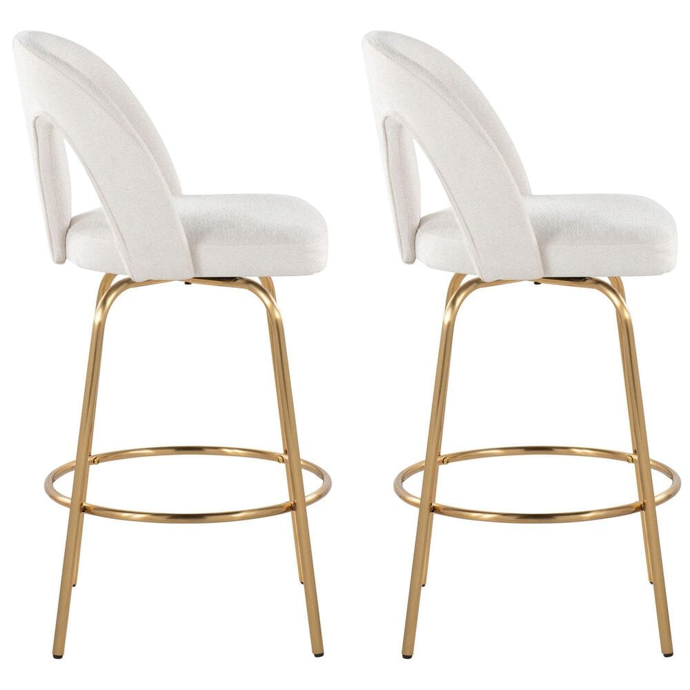 LumiSource Ava Swivel Counter Stool with Snow White Fabric Upholstery in Gold (Set of 2), , large