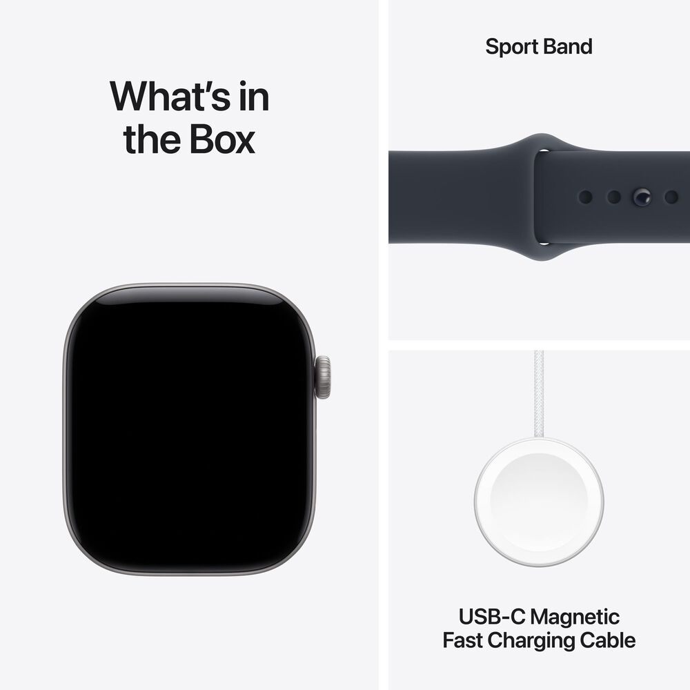 Apple Watch Series 12 (GPS + Cellular) 46mm Space Gray Aluminum Case with Navy Blue Sport Band - S/M and 2-Year AppleCare+, , large