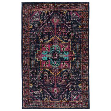 Kaleen Rugs Zumba Beach 3"11" x 5"3" Navy, Pink, Gold, Turquoise, Grey, Plum and Black Area Rug, , large