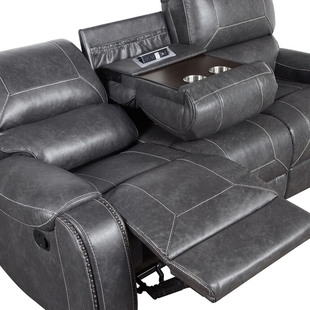Crystal City Keily Manual Reclining Sofa with Dropdown Table in Dove Grey, , large