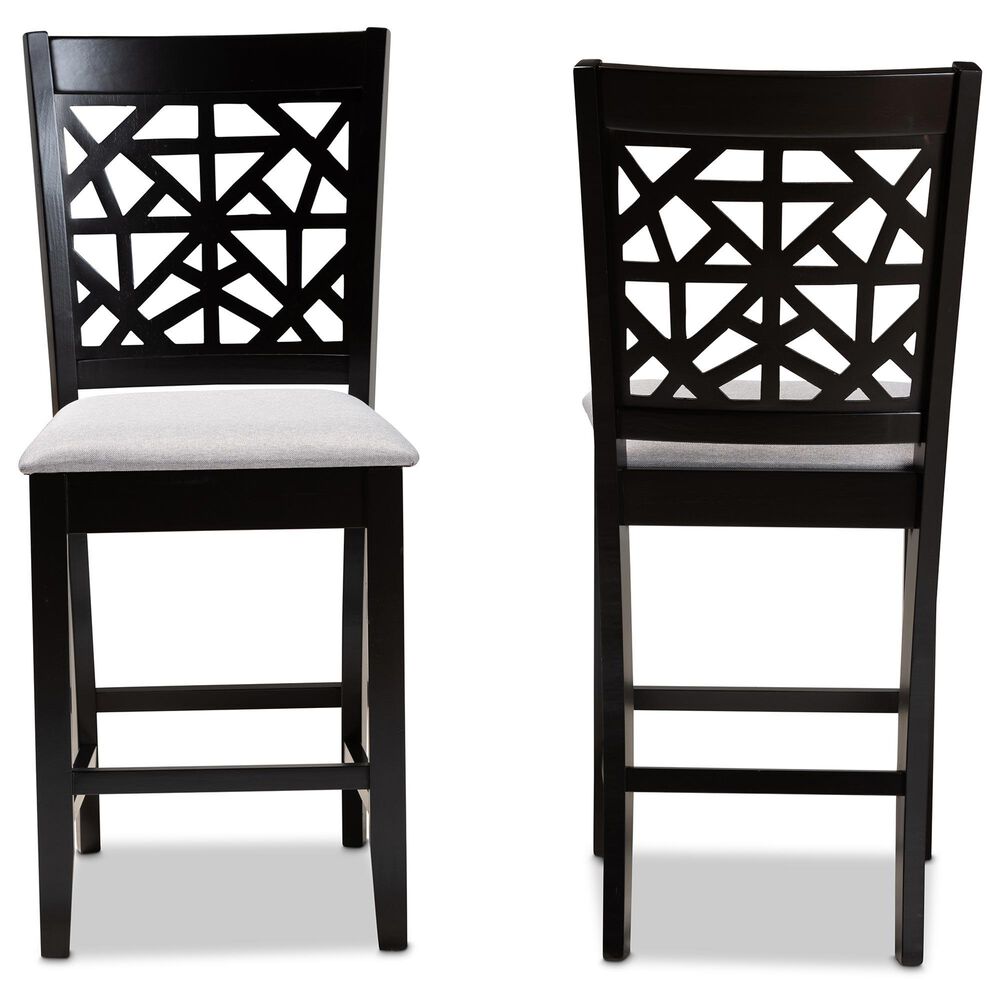 Baxton Studio Devon Counter Height Pub Chair with Grey Cushion in Espresso Brown (Set of 2), , large