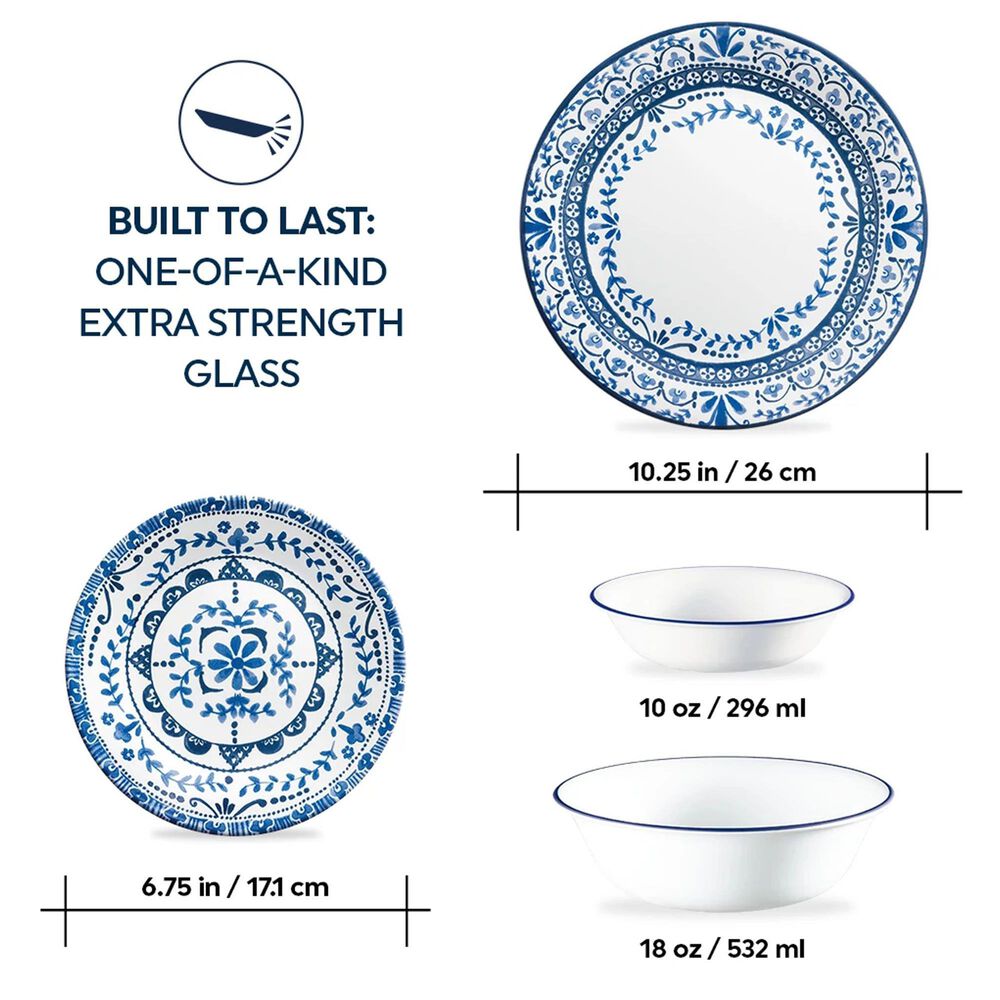 Corelle Portofino 16-Piece Dinnerware Set in White and Blue, , large