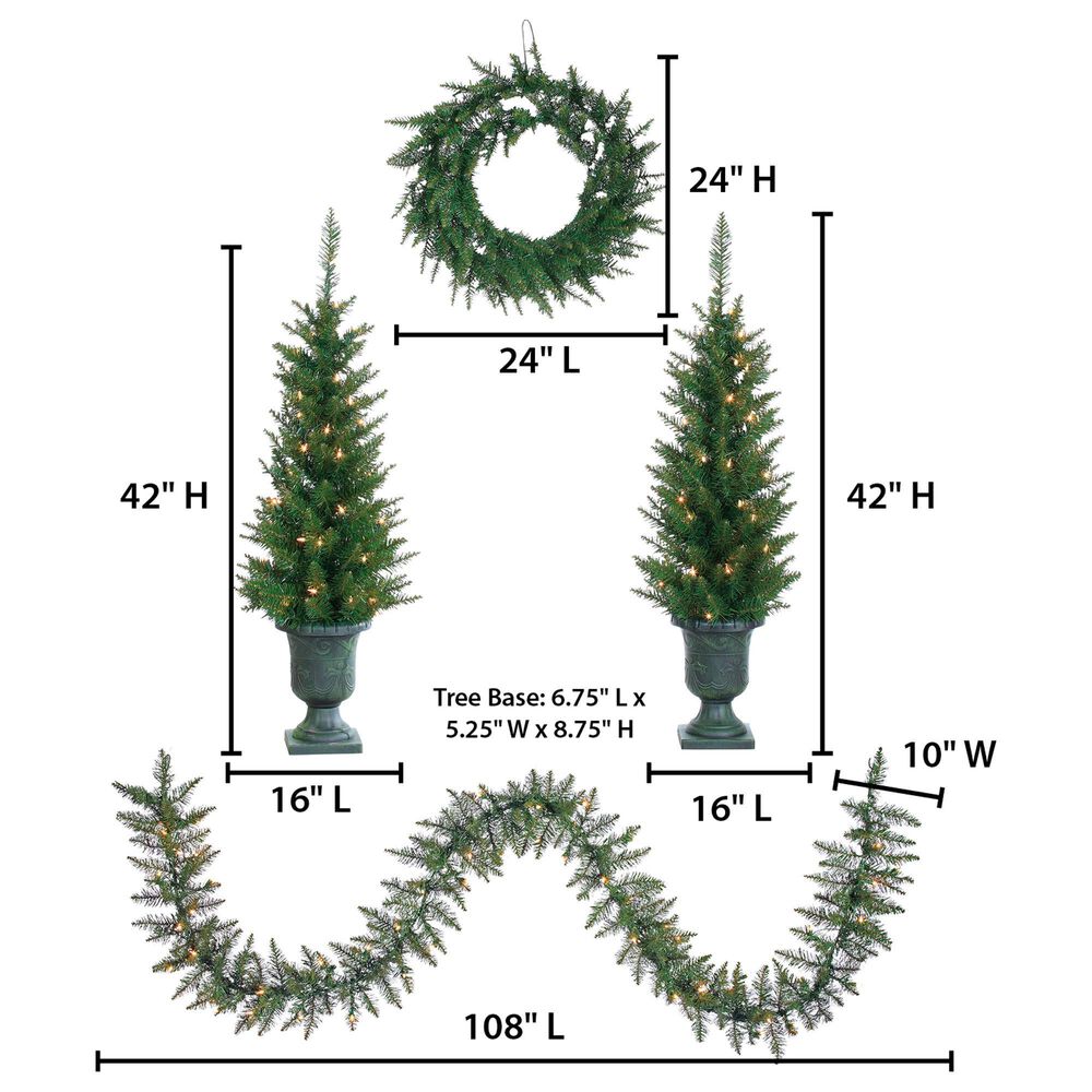 The Gerson Company 4-Piece Norway Pine Artificial Christmas Tree Set with Incandescent Lights in Green, , large