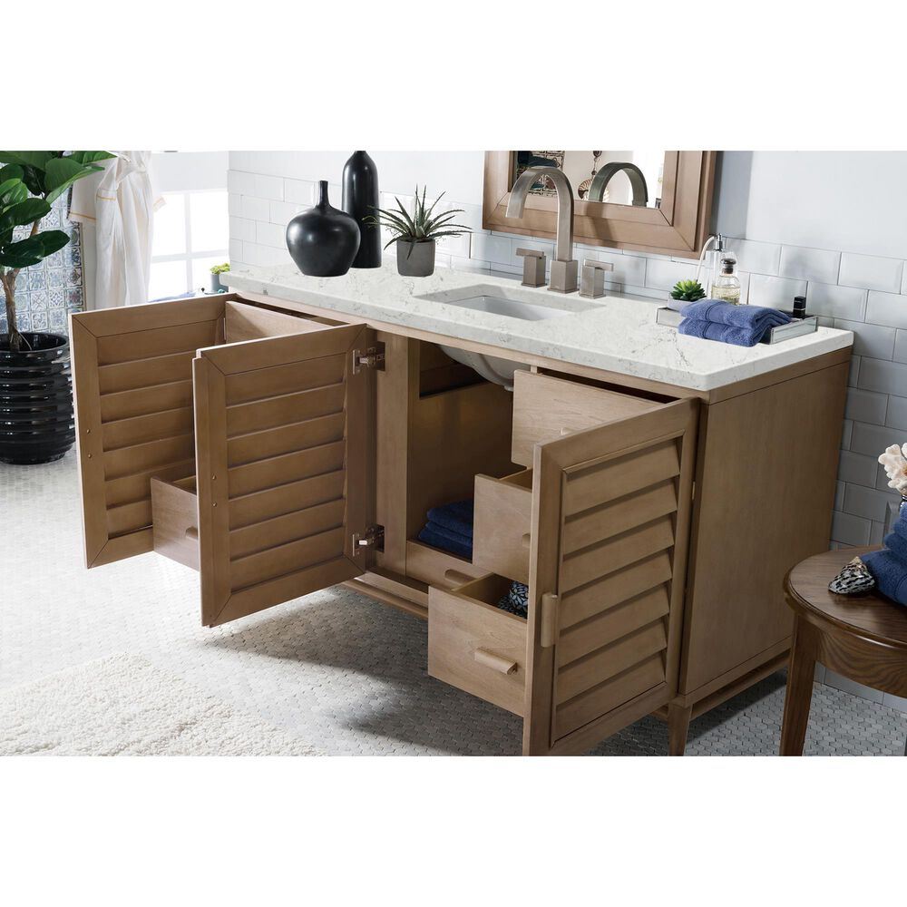 James Martin Vanities Portland 60&quot; Single Bathroom Vanity in Whitewashed Walnut with 3 cm Eternal Jasmine Pearl Quartz Top and Rectangular Sink, , large