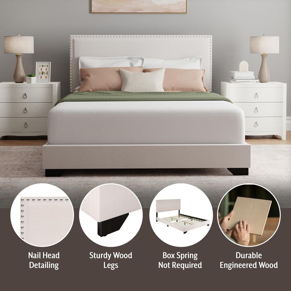 The Monday Company Full Upholstered Bed in Cream, , large