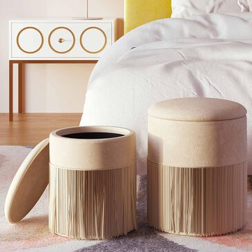 Tov Furniture Tassel Storage Ottoman in Cream (Set of 2), , large