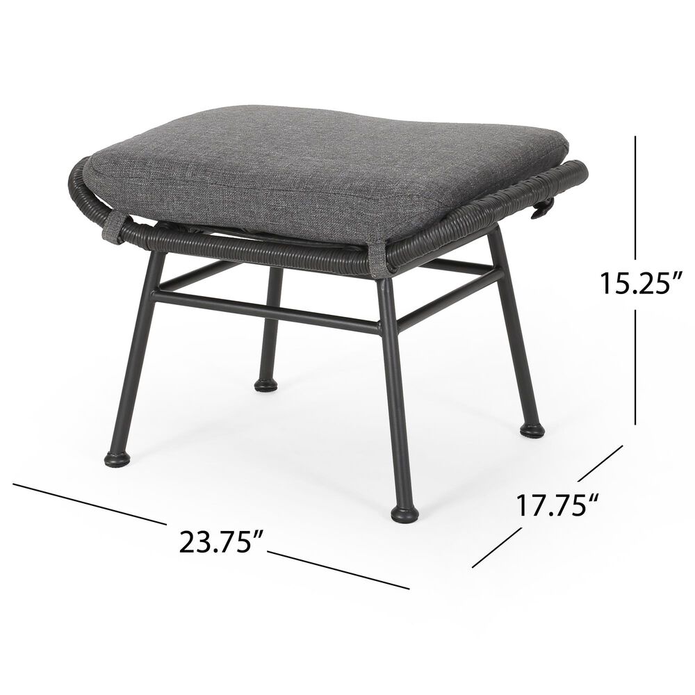 Hearth and Haven Montana Outdoor Ottoman with Gray Cushion in Black &#40;Set of 2&#41;, , large