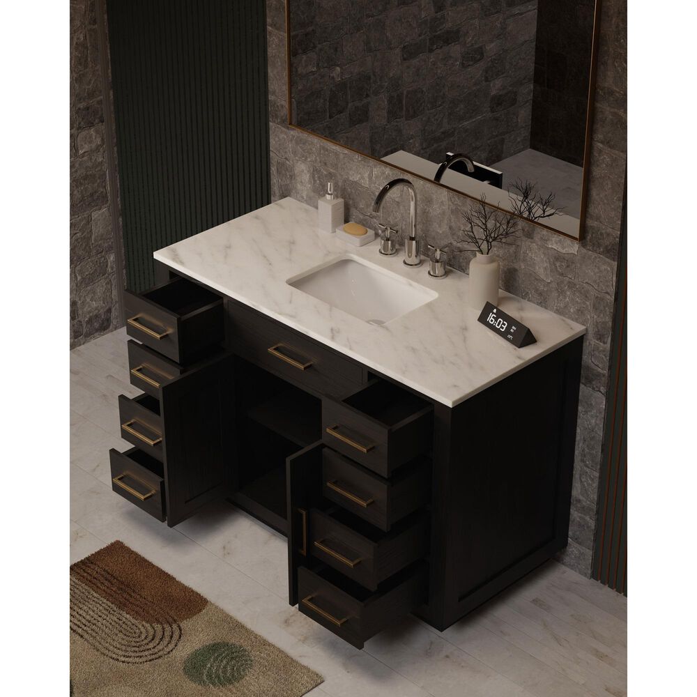 Lexora Home Abbey 48" Single Bathroom Vanity in Black Oak with 2 cm White Carrara Marble Top and Rectangular Sink, , large
