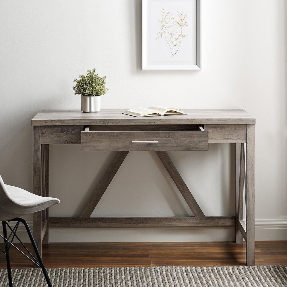 Walker Edison 46&quot; A-Frame Computer Desk in Grey Wash, , large