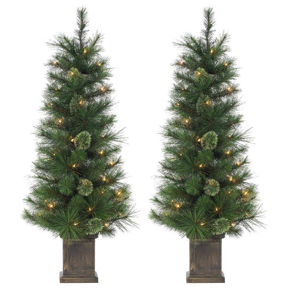 The Gerson Company Sterling 4" Potted Hard Needle/Cashmere Tree with 70 UL White Lights (Set of 2), , large