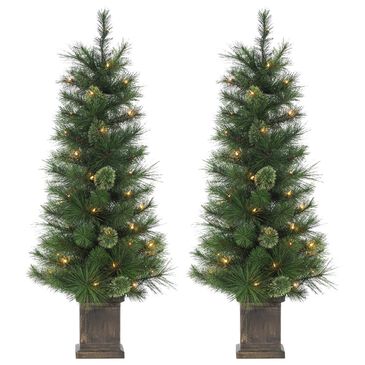 The Gerson Company Sterling 4" Potted Hard Needle/Cashmere Tree with 70 UL White Lights (Set of 2), , large