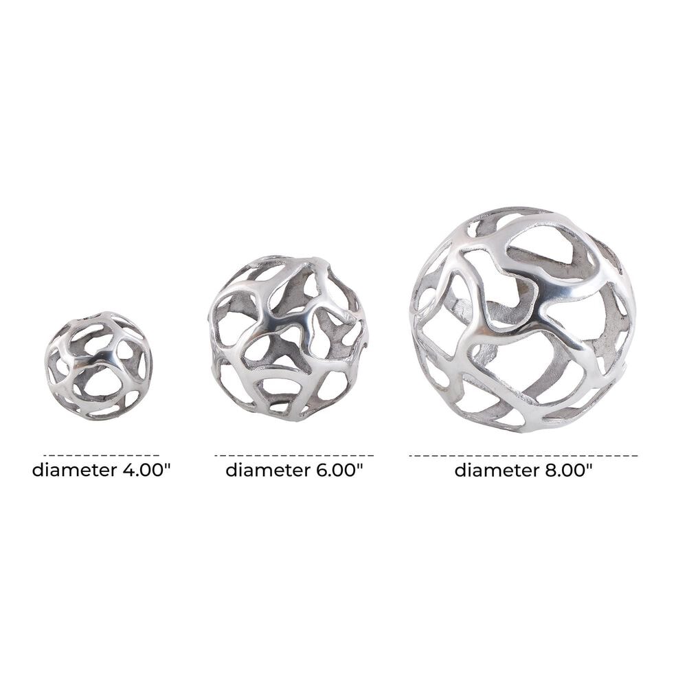 Maple and Jade 3-Piece Abstract Cutout Orb Decorative Sculpture Set in Silver, , large