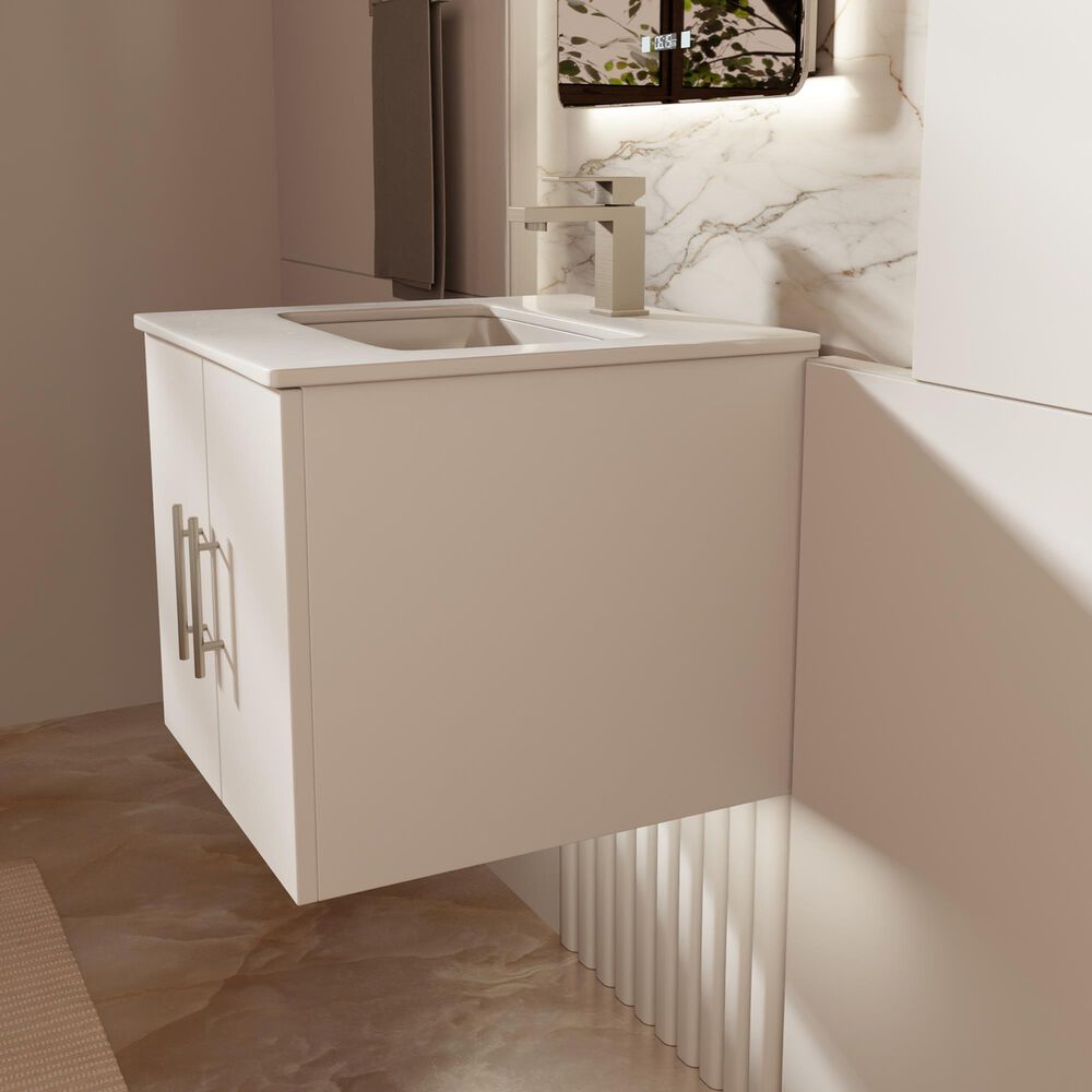 Lexora Home Geneva 24" Single Bathroom Vanity in Glossy White with 2 cm White Quartz Top and Rectangular Sink, , large