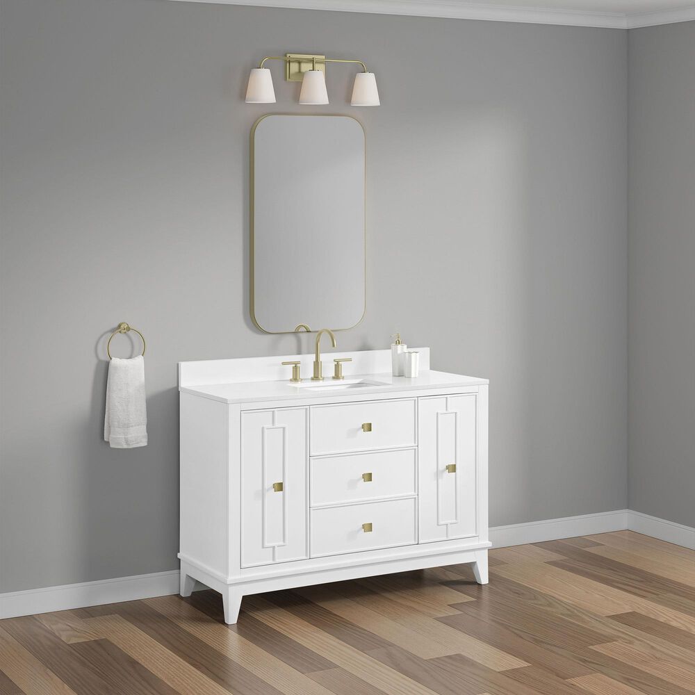37B Kinsale 48" Single Bathroom Vanity Cabinet in Bright White with White Composite Stone Top and Backsplash, , large